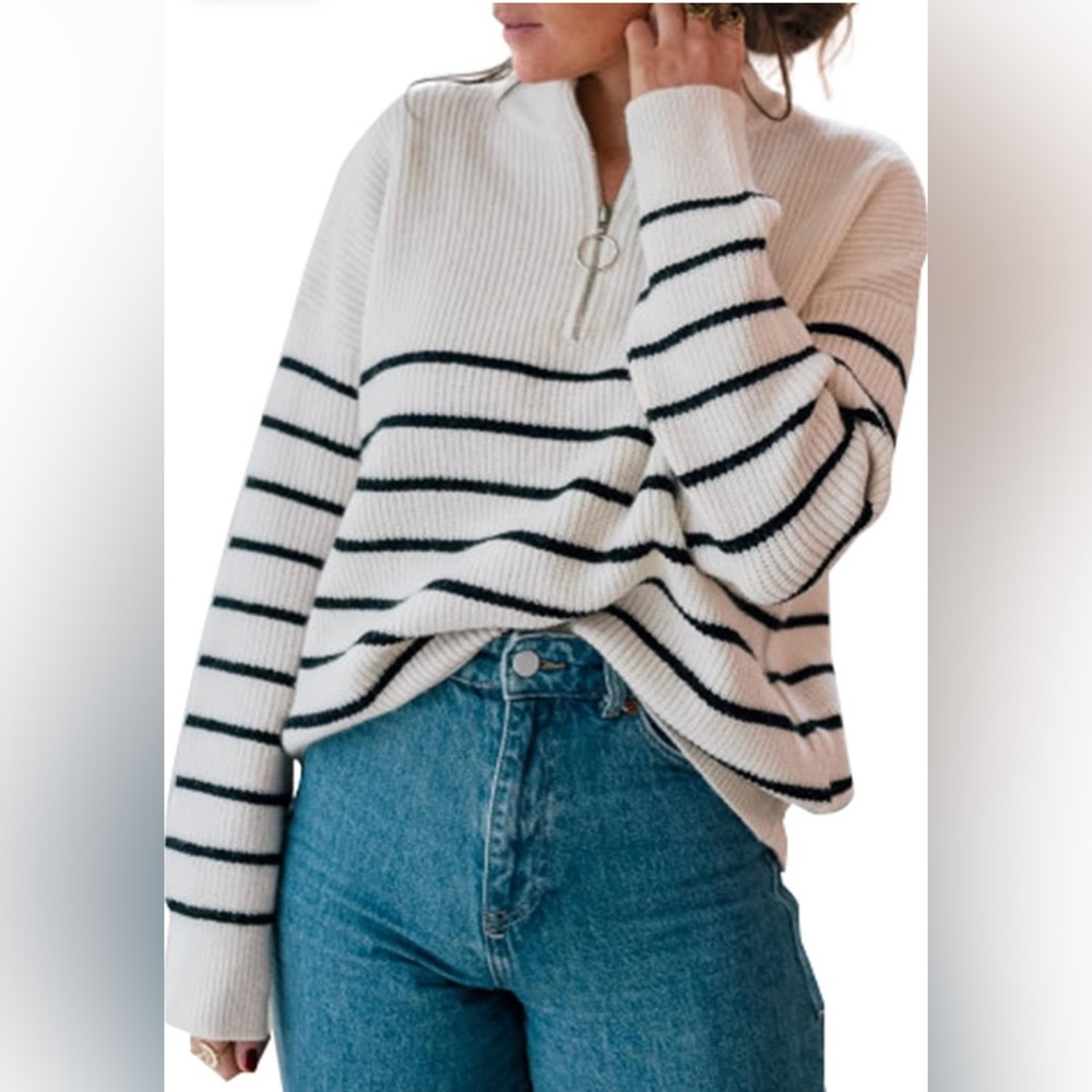 Striped Sweater Half Zip Up